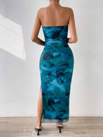 Printed Side Slit Tube Dress - Ladyez