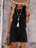 Decor Button Round Neck Tank and Shorts Set