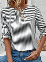 Striped Round Neck Half Sleeve Casual Blouse - Ladyez