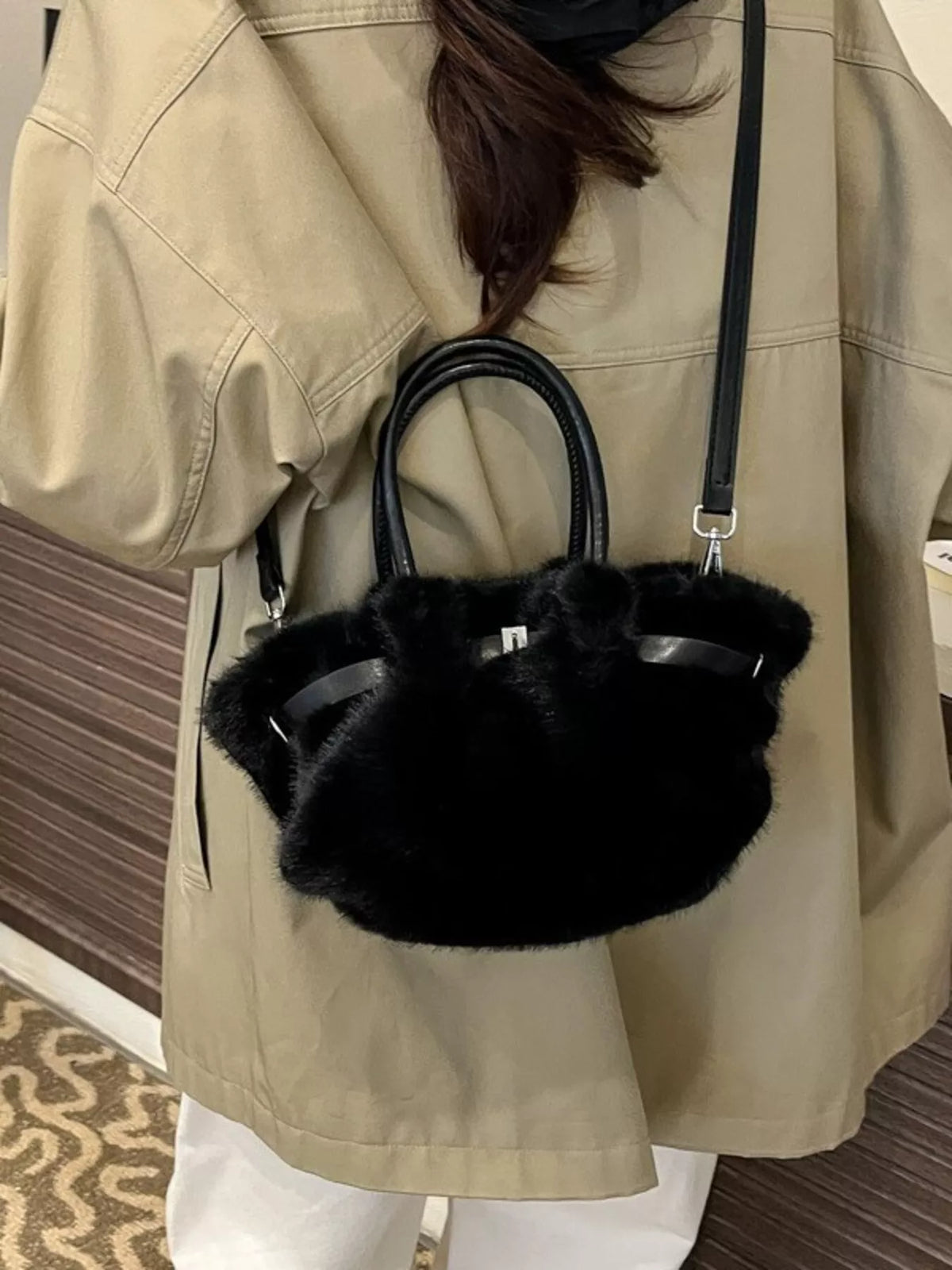 Fluffy Crossbody Bag with Buckle Detail