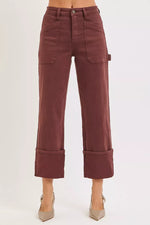 RISEN Full Size High Rise Wide Straight Cuffed Patch Jeans Plus Size