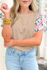 Textured Floral Ruffle Sleeve Blouse