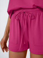 Round Neck Cap Sleeve Top and Shorts Set