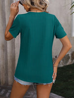 Mandy Decorative Button Round Neck Short Sleeve Blouse