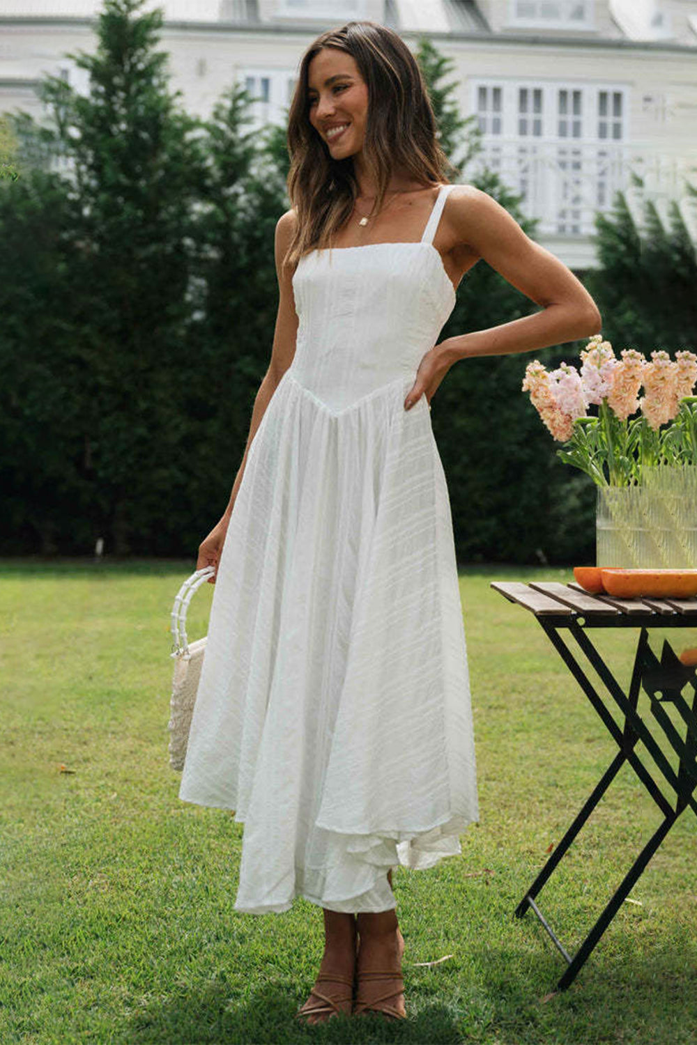 Square Neck Wide Strap Cami Dress - Ladyez