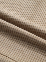 Ribbed Knit Denim Trim Button Detail Top