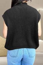 Cable-Knit Mock Neck Cap Sleeve Sweater