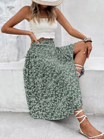 Slit Smocked Printed Skirt