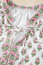Floral Print Puff Sleeve Tie Neck Ruffled Hem Dress