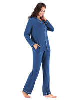 Collared Neck Long Sleeve Loungewear Set with Pockets - Ladyez