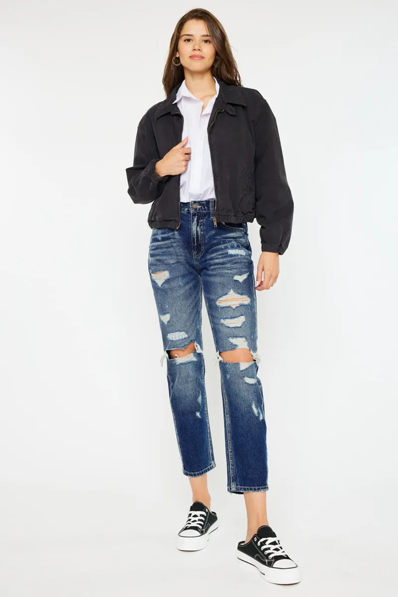 Kancan High Rise Distressed Mom Fit Jeans - Ladyez