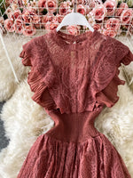 Ruffled Mock Neck Lace Maxi Dress