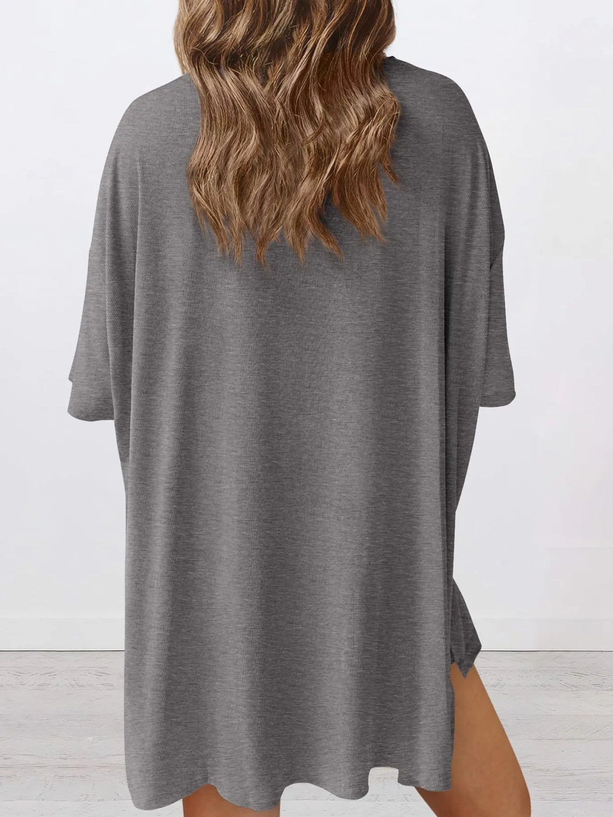 Full Size Oversized Slit Round Neck Top and Shorts Lounge Set Plus Size - Ladyez