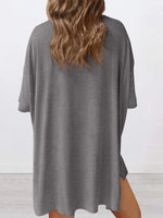 Full Size Oversized Slit Round Neck Top and Shorts Lounge Set Plus Size - Ladyez