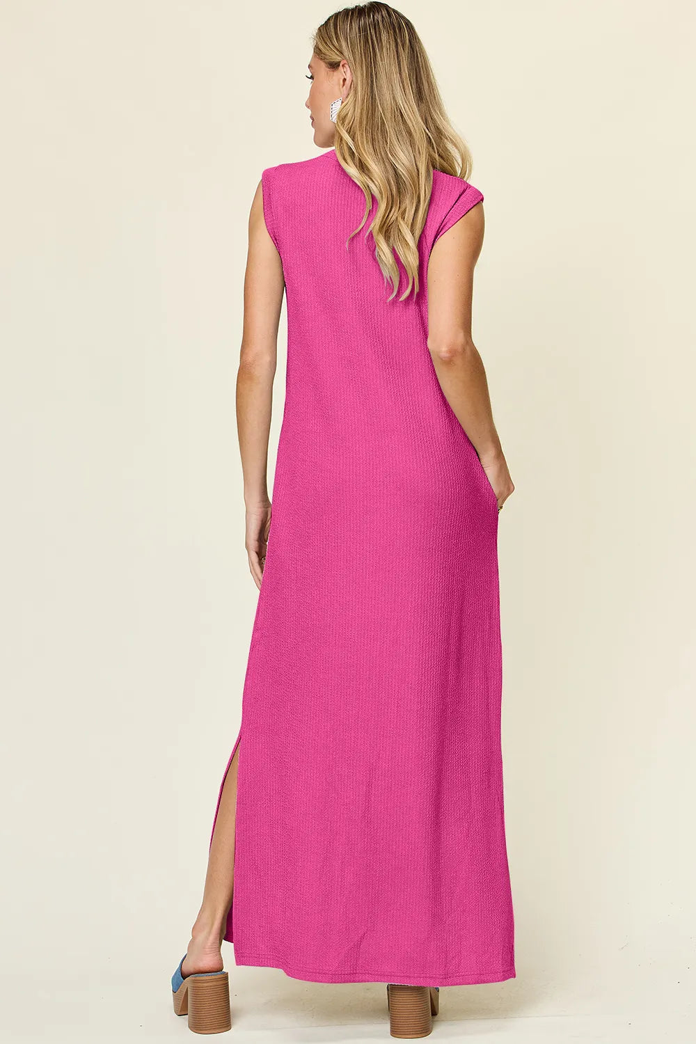 Double Take Full Size Texture Mock Neck Sleeveless Maxi Dress - Ladyez