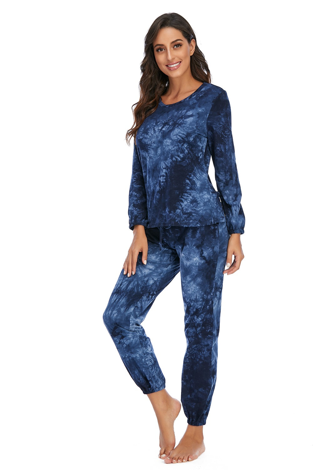 Tie-Dye Top and Drawstring Pants Lounge Set - Ladyez