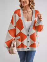 Diamond Pattern Button-Up Knit Cardigan
