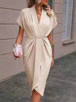 Ruched Surplice Short Sleeve Dress