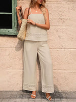 Lace Trim Cami and Wide Leg Pants Set