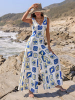 Printed V-Neck Wide Leg Jumpsuit - Ladyez