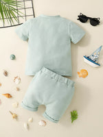 Children's Striped Button Detail Polo and Shorts Set