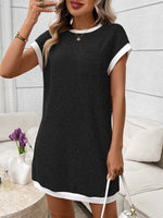 Contrast Trim Ribbed Knit Mini Dress with Pocket