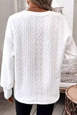Solid Color Textured V Neck Drop Shoulder Knit Top