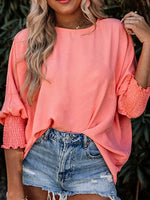 Round Neck Three-Quarter Sleeve Blouse