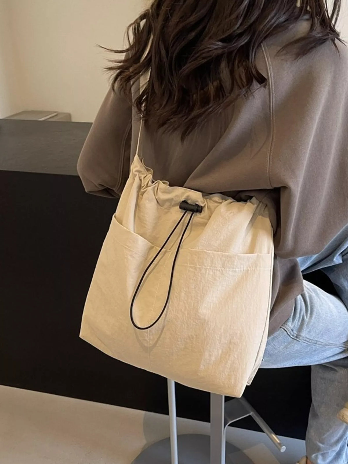 Drawstring Closure Canvas Crossbody Bag