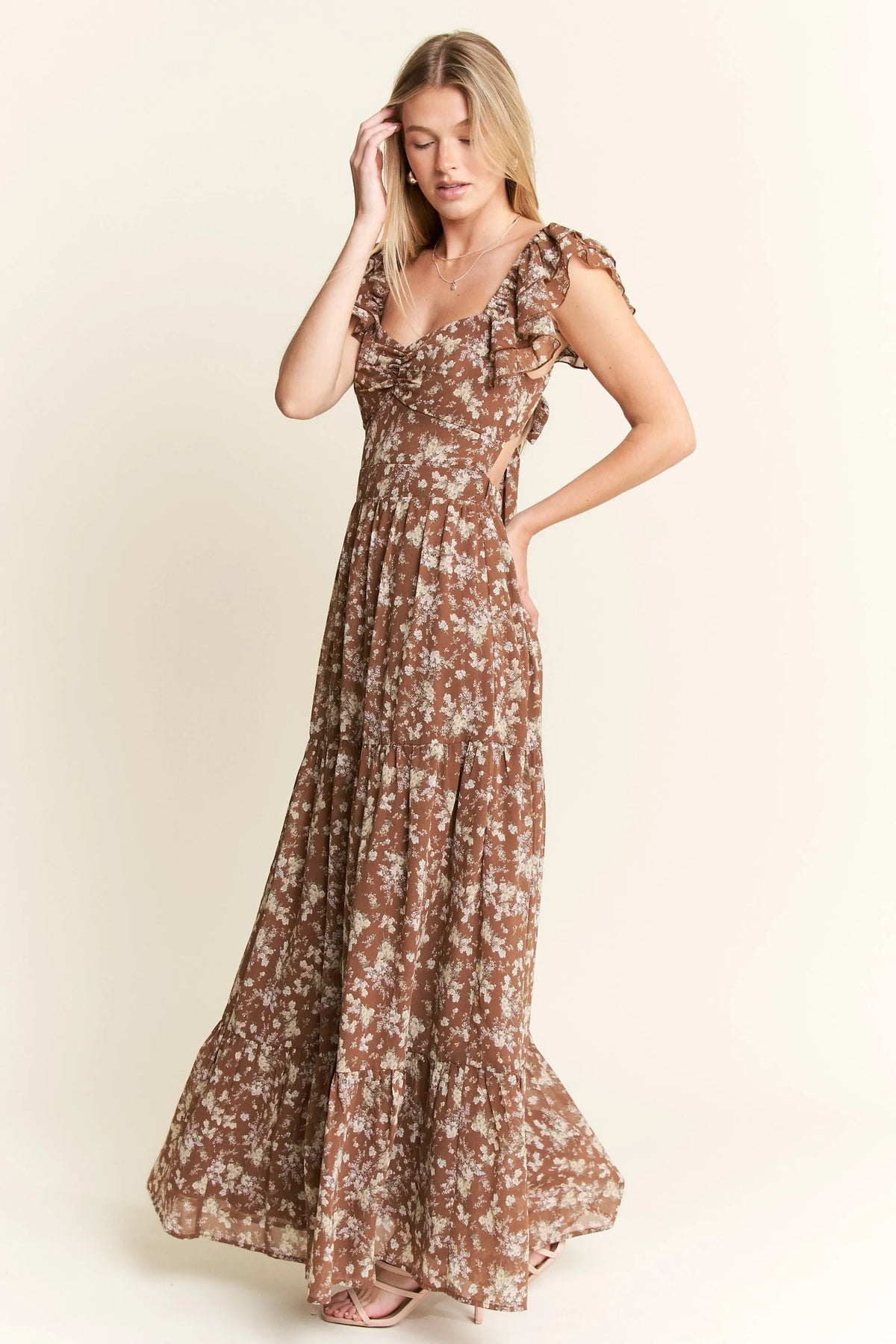 Jade By Jane Ruffle Sleeve Tiered Maxi Dress - Ladyez