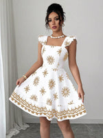 Printed Bow Back Square Neck Mini Dress