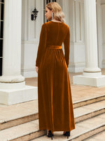Tie Front Round Neck Long Sleeve Maxi Dress - Ladyez