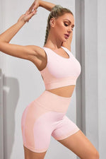 Round Neck Sports Bra and Shorts Set - Ladyez