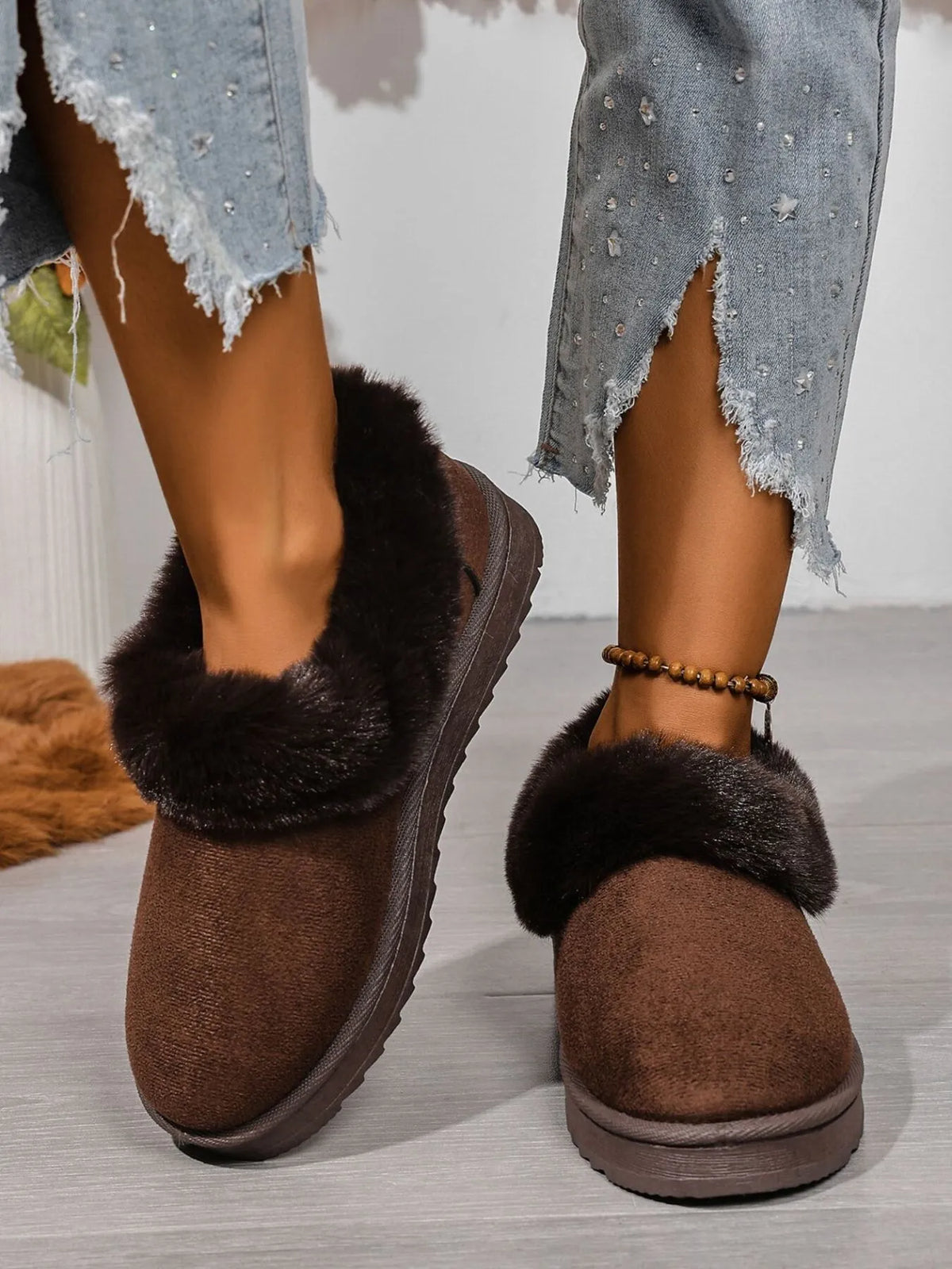 Cozy Winter Fur-Lined Ankle Boots - Ladyez