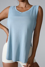 Slit Round Neck Active Tank - Ladyez