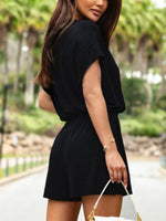 Surplice Short Sleeve Romper - Ladyez