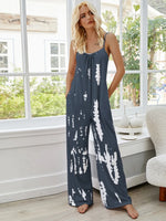 Shiny Tie-Dye Spaghetti Strap Jumpsuit with Pockets - Ladyez