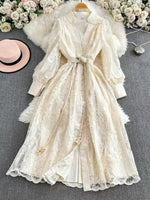 Lace Tie Waist Long Sleeve Dress