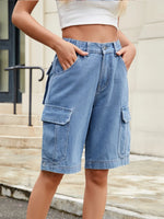 High Waist Denim Shorts with Pockets