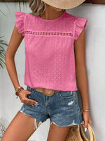 Eyelet Round Neck Cap Sleeve Top
