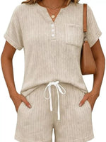 Casual Ribbed Knit Tee and Shorts Set