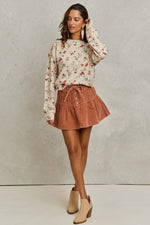 SO ME Mineral Wash Pintucked Corduroy Mini Flared Skirt