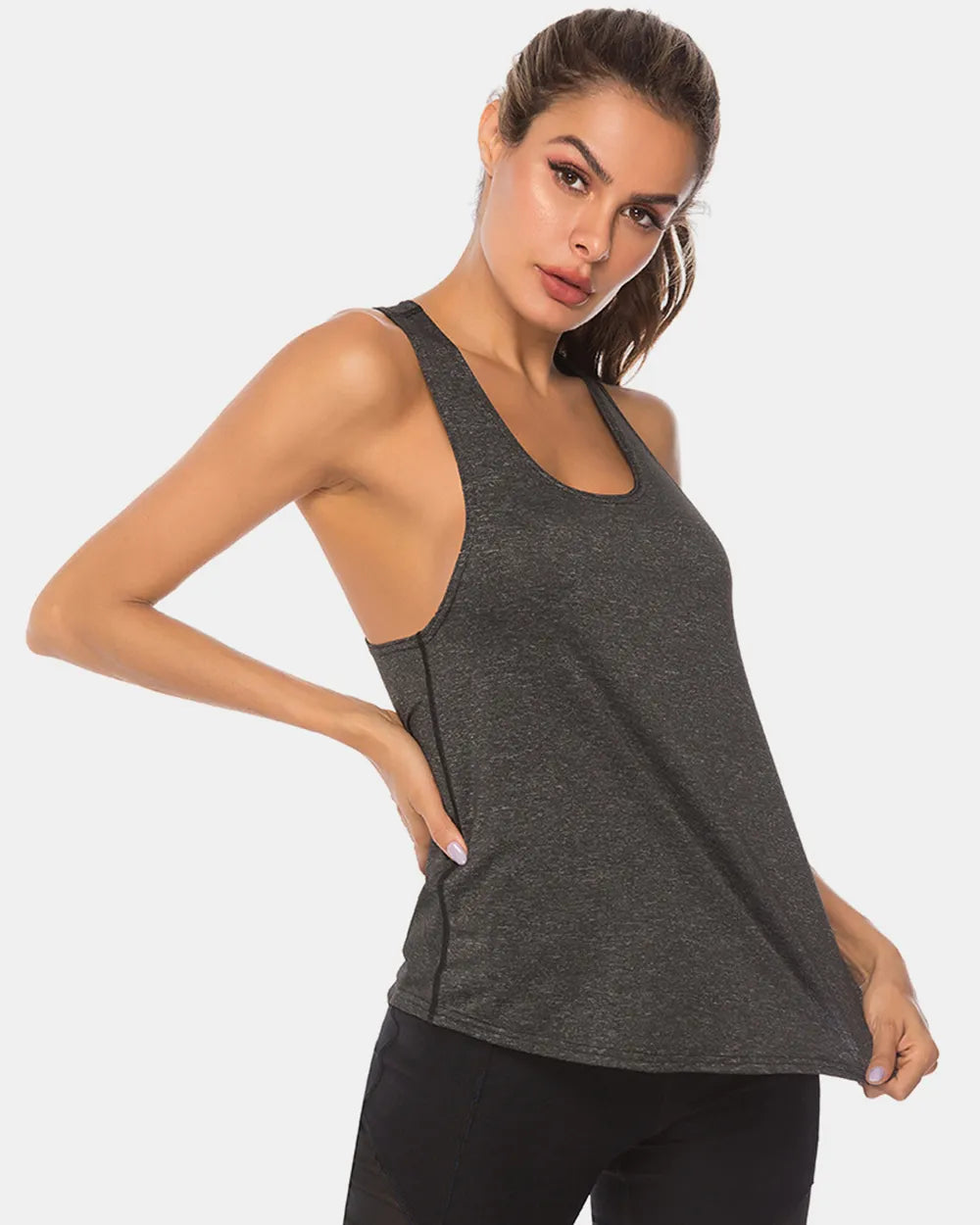 Full Size Scoop Neck Wide Strap Active Tank - Ladyez