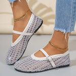 Woven Mesh Mary Jane Sandals with Buckle Strap