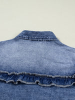 intage Wash Denim Ruffle Detail Button Down Shirt
