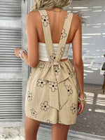 Devine Flower Wide Strap Overalls with Pockets - Ladyez