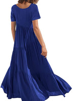 Round Neck Tiered Ruffle Maxi Dress - Ladyez
