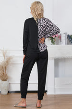 Leopard Round Neck Top and Drawstring Pants Lounge Set - Ladyez