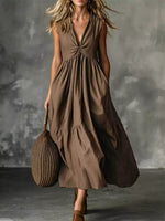 V-Neck Twisted Tiered Midi Dress