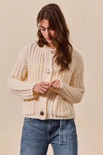 SO ME Metal Button Long Sleeve Chunky Sweater Cardigan